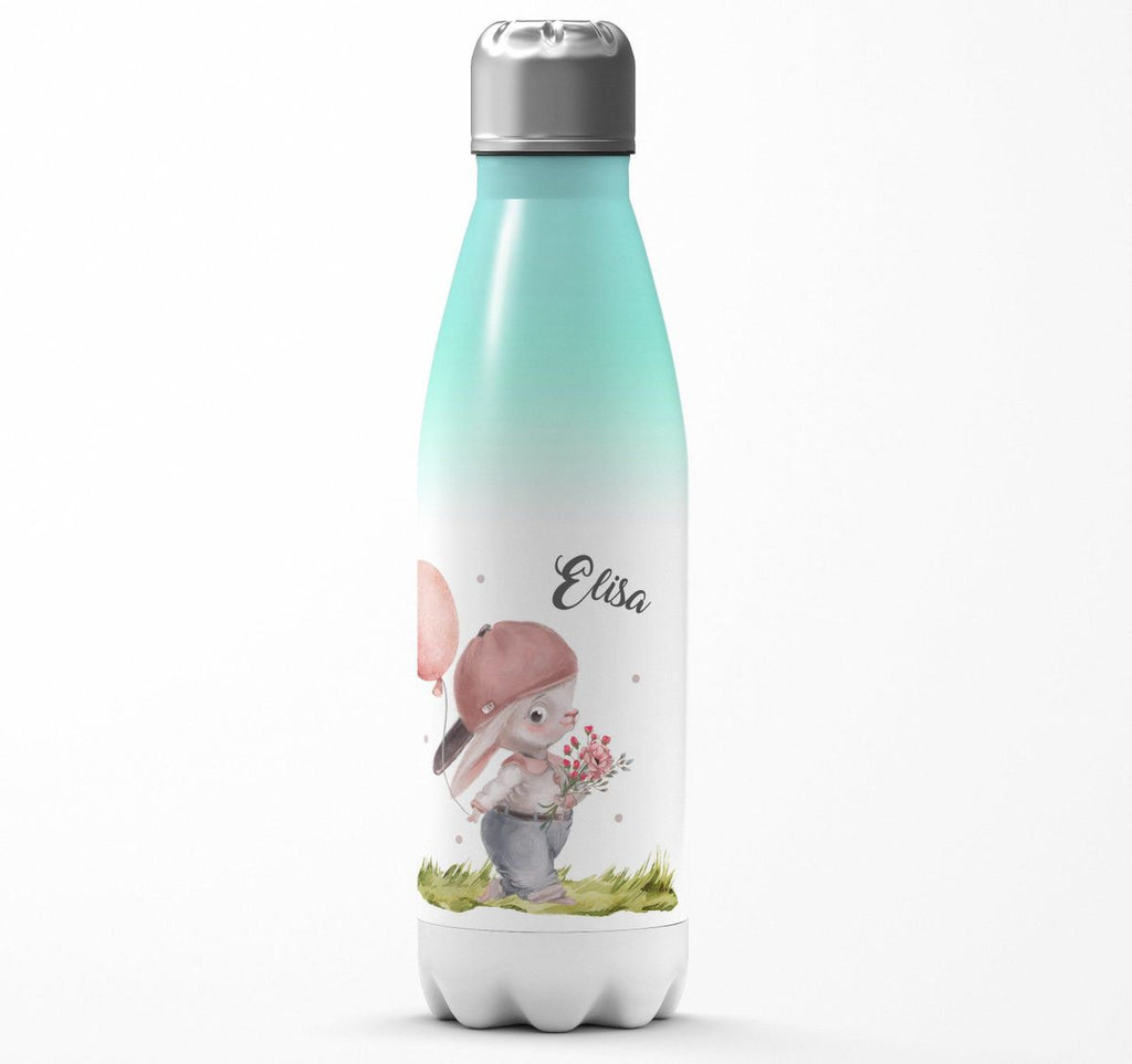 Thermo Trinkflasche Fröhlicher Hase mit Cappy und Wunschname - von Mikalino