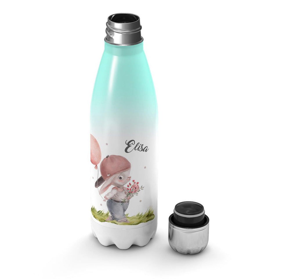 Thermo Trinkflasche Fröhlicher Hase mit Cappy und Wunschname - von Mikalino