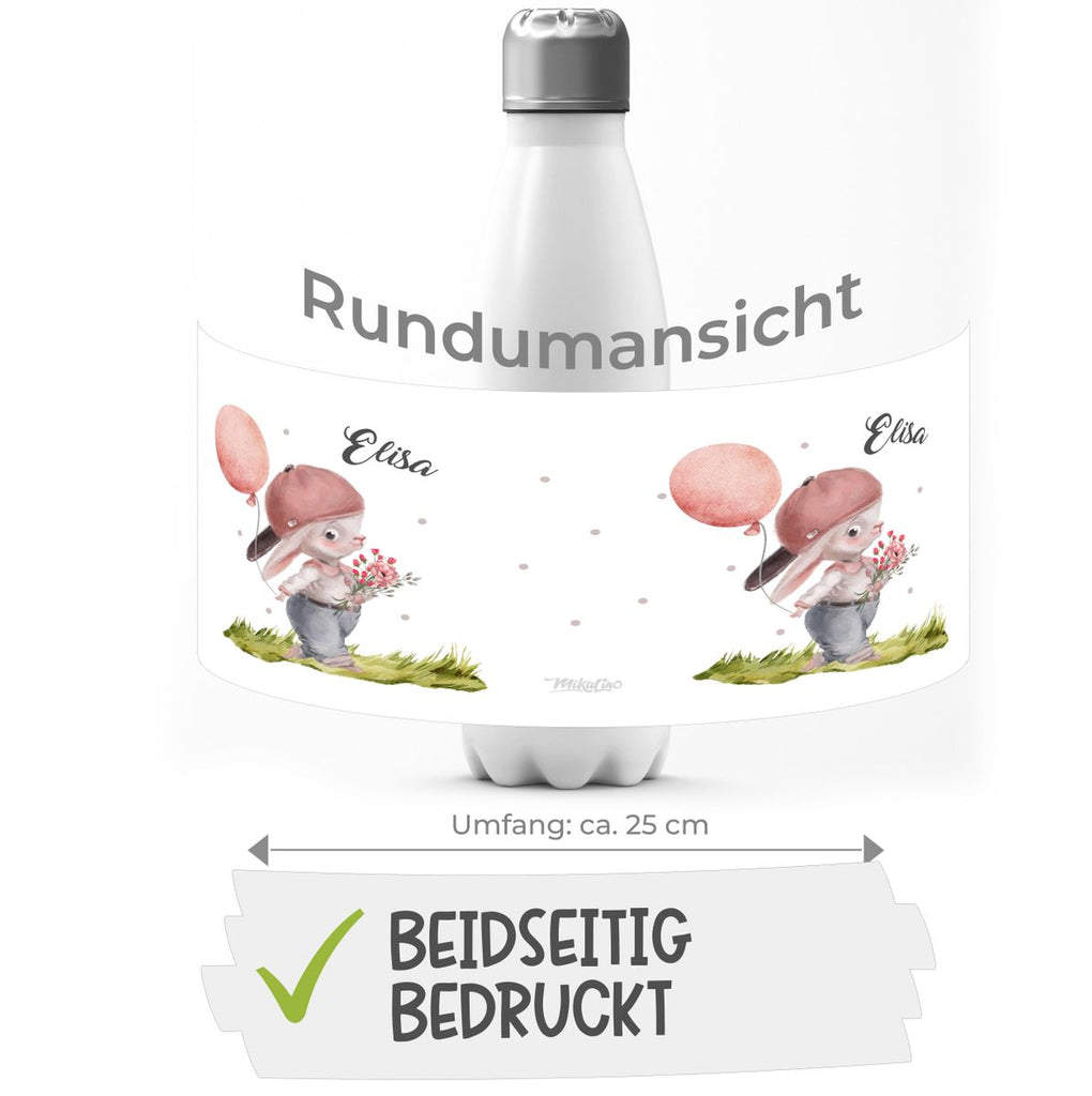 Thermo Trinkflasche Fröhlicher Hase mit Cappy und Wunschname - von Mikalino