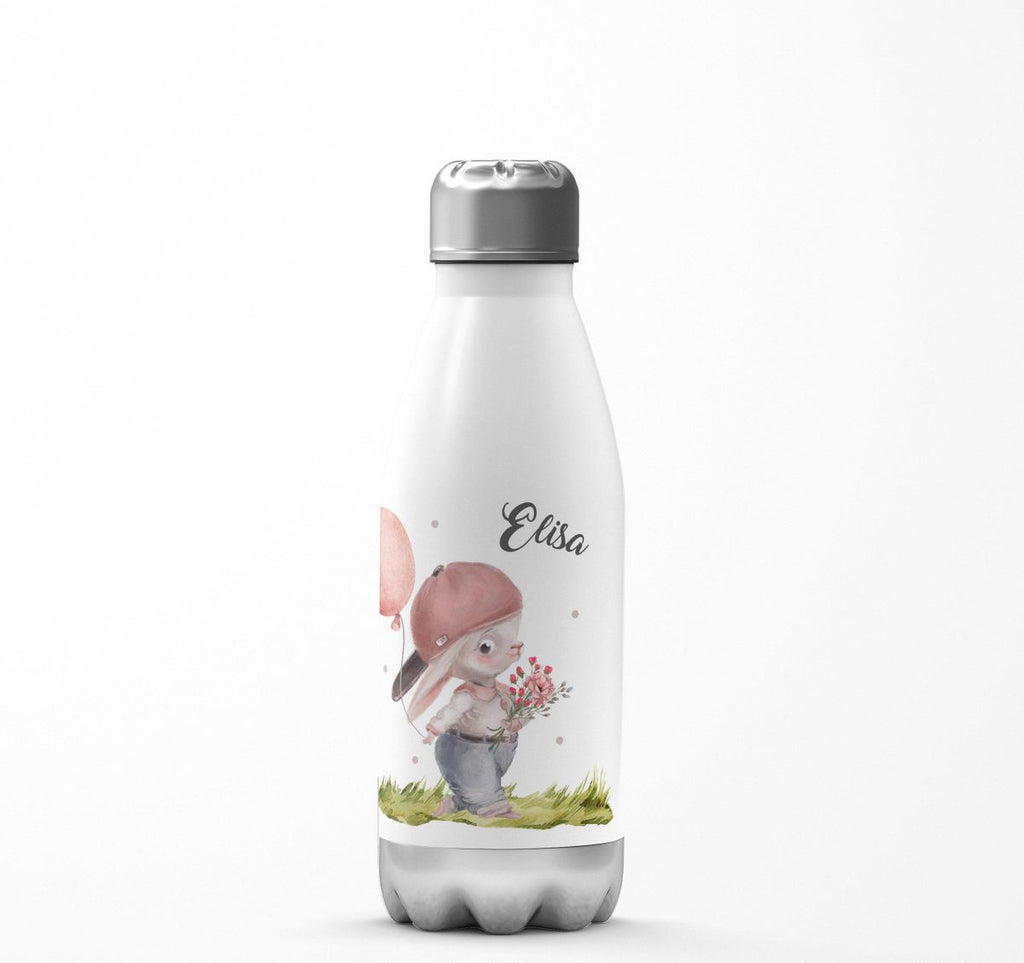 Thermo Trinkflasche Fröhlicher Hase mit Cappy und Wunschname - von Mikalino