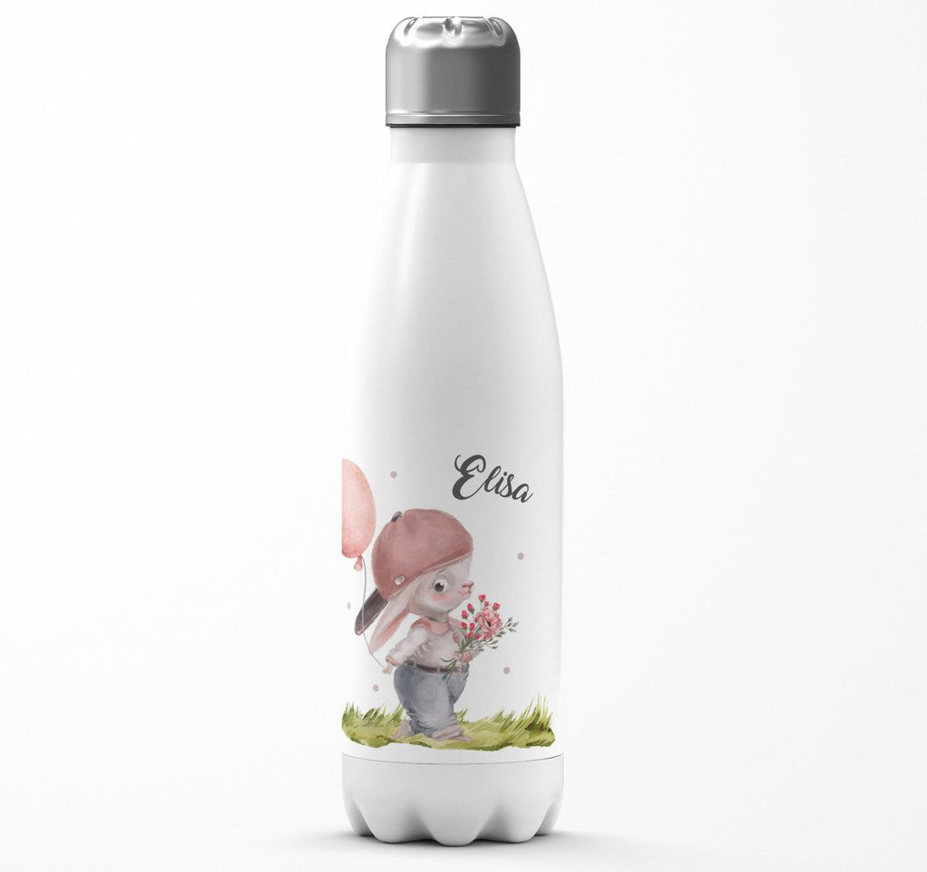 Thermo Trinkflasche Fröhlicher Hase mit Cappy und Wunschname - von Mikalino