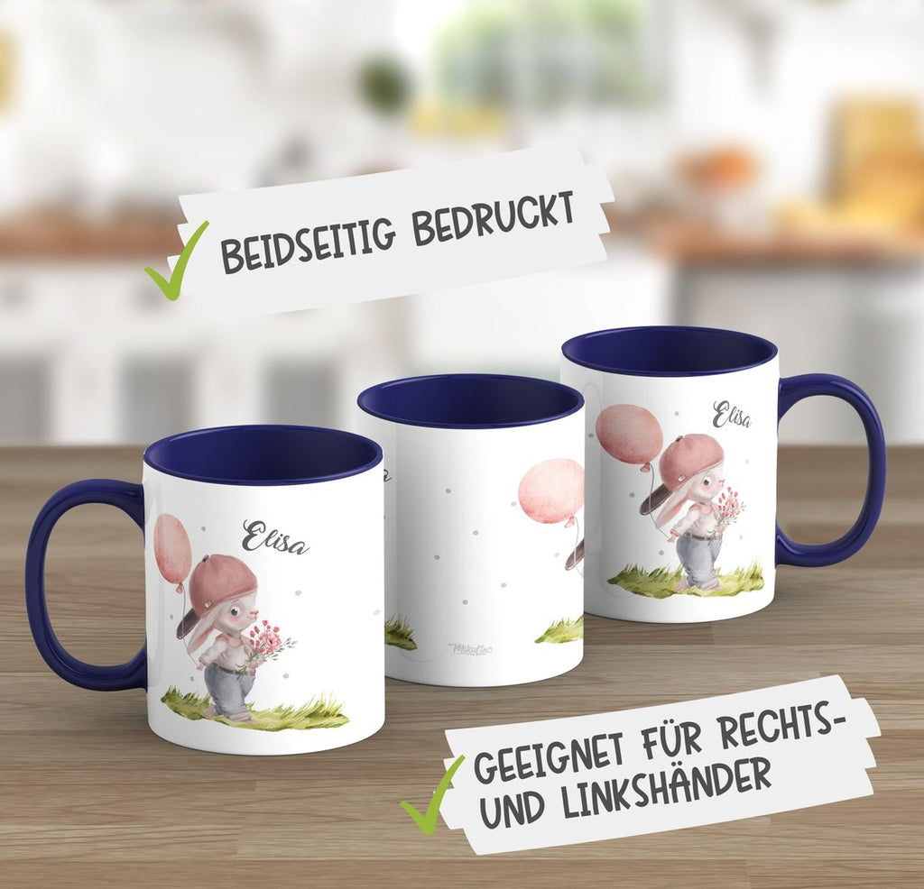 Keramik Tasse Fröhlicher Hase mit Cappy und Wunschname - von Mikalino