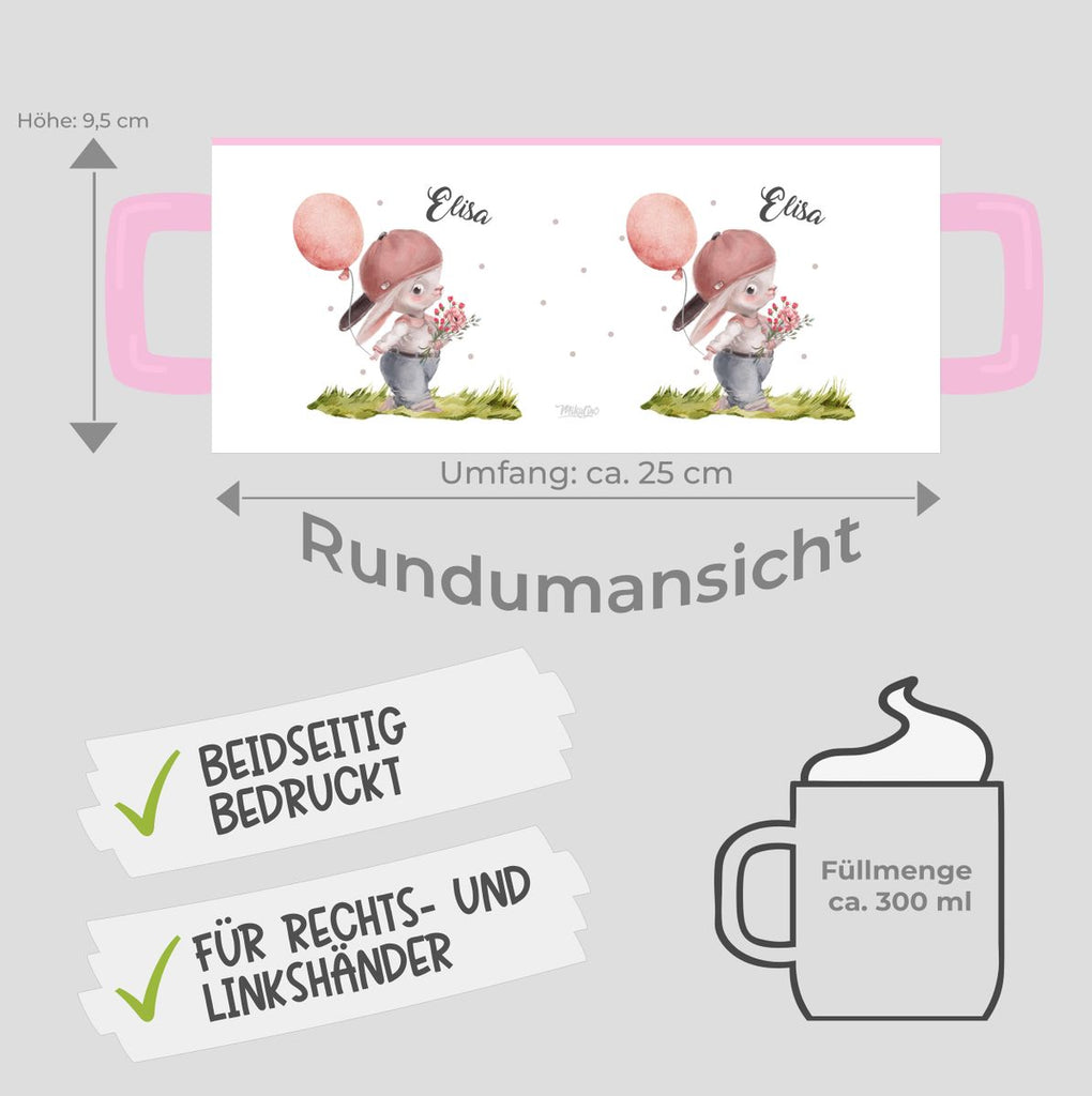 Keramik Tasse Fröhlicher Hase mit Cappy und Wunschname - von Mikalino