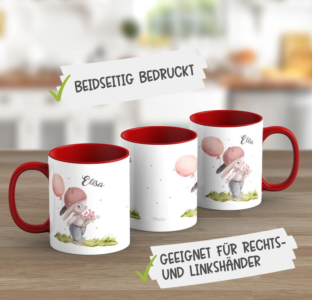 Keramik Tasse Fröhlicher Hase mit Cappy und Wunschname - von Mikalino