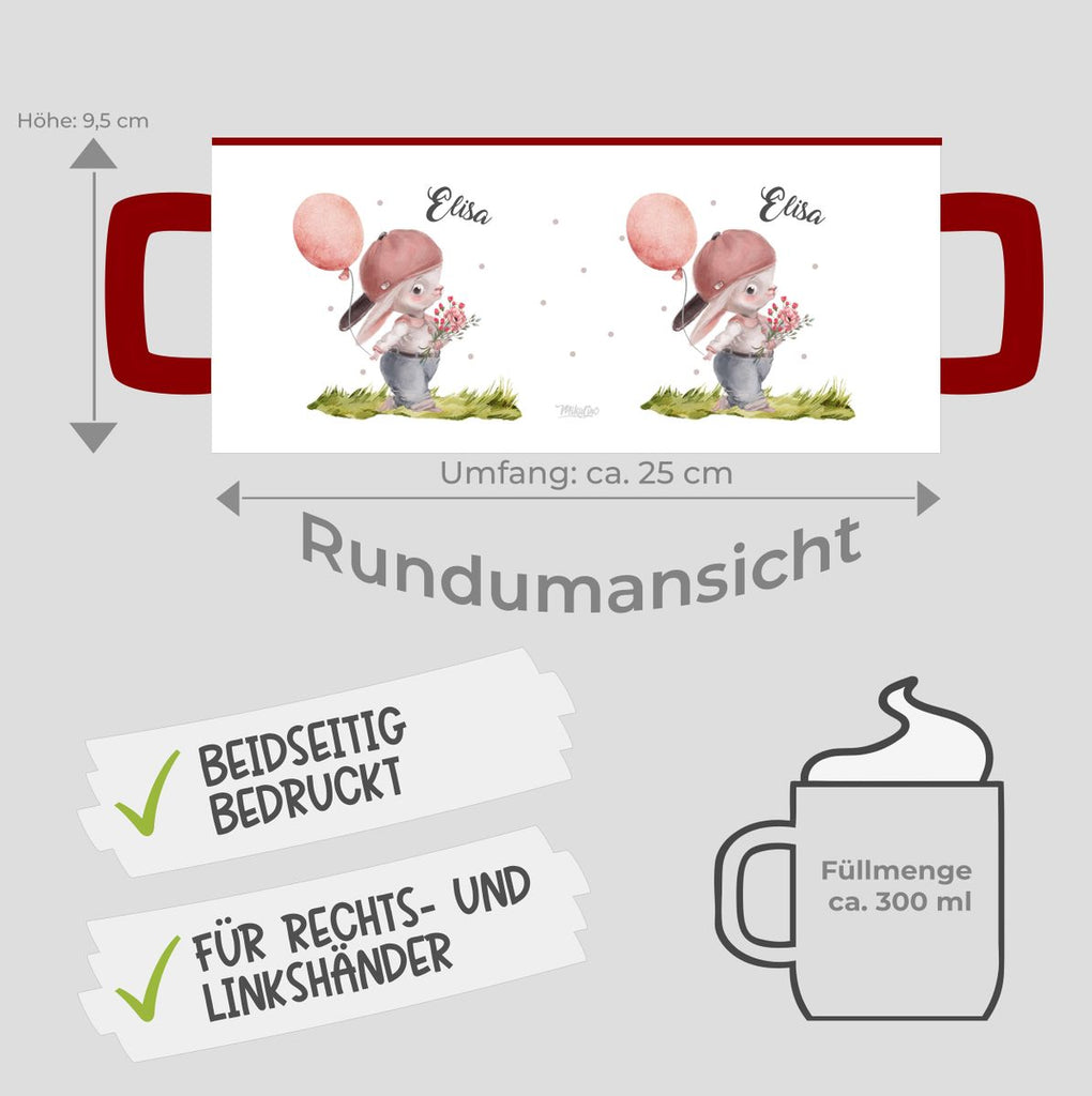 Keramik Tasse Fröhlicher Hase mit Cappy und Wunschname - von Mikalino