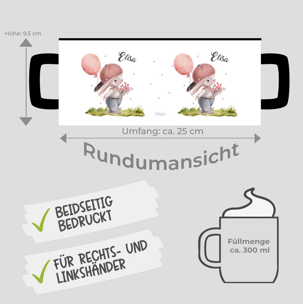 Keramik Tasse Fröhlicher Hase mit Cappy und Wunschname - von Mikalino