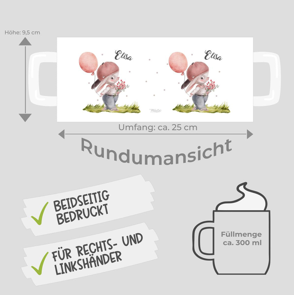 Keramik Tasse Fröhlicher Hase mit Cappy und Wunschname - von Mikalino