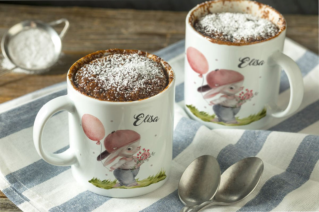 Keramik Tasse Fröhlicher Hase mit Cappy und Wunschname - von Mikalino