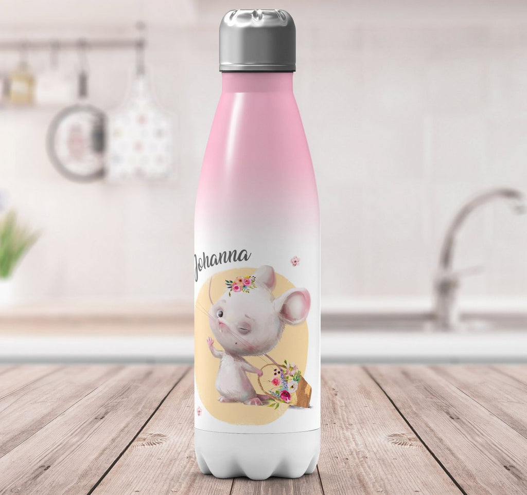 Thermo Trinkflasche Winkende süße Maus mit Wunschname - von Mikalino