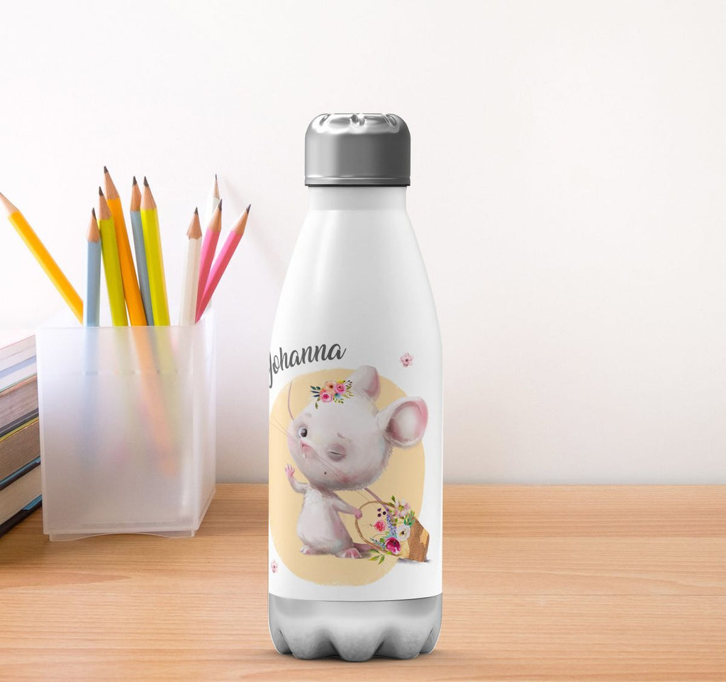 Thermo Trinkflasche Winkende süße Maus mit Wunschname - von Mikalino