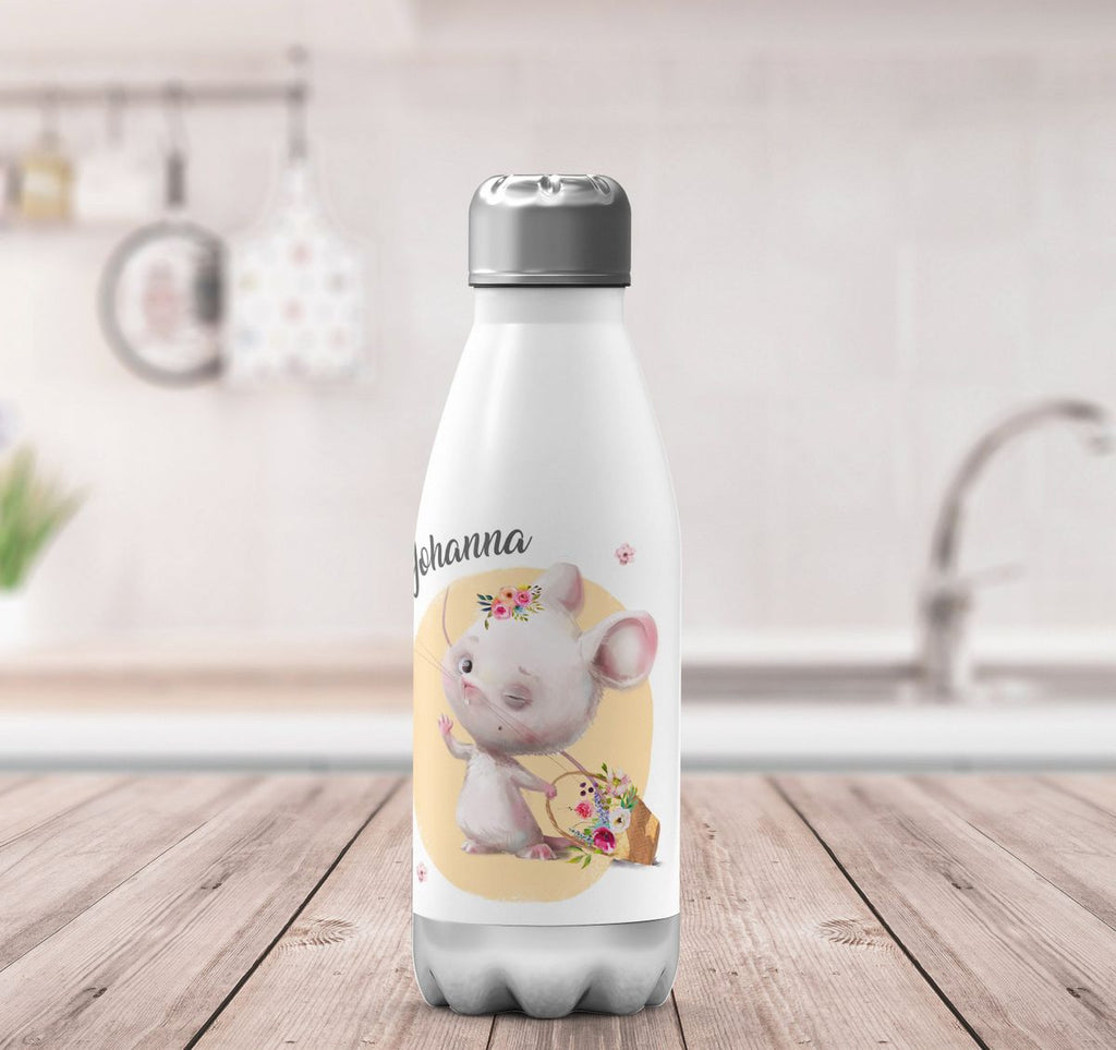 Thermo Trinkflasche Winkende süße Maus mit Wunschname - von Mikalino