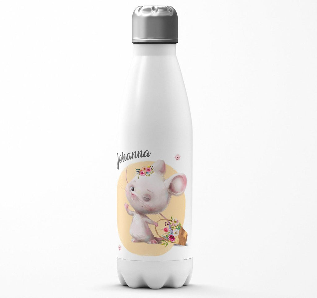 Thermo Trinkflasche Winkende süße Maus mit Wunschname - von Mikalino