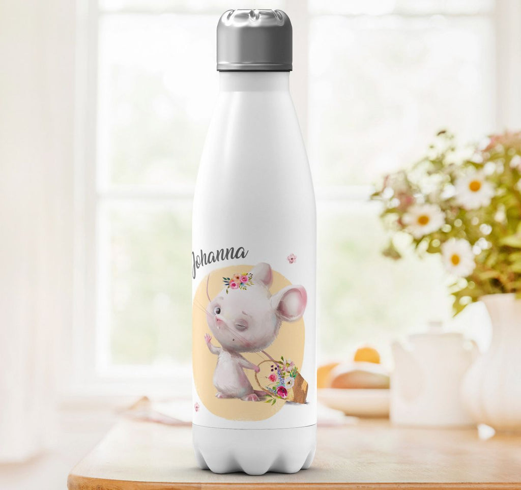 Thermo Trinkflasche Winkende süße Maus mit Wunschname - von Mikalino