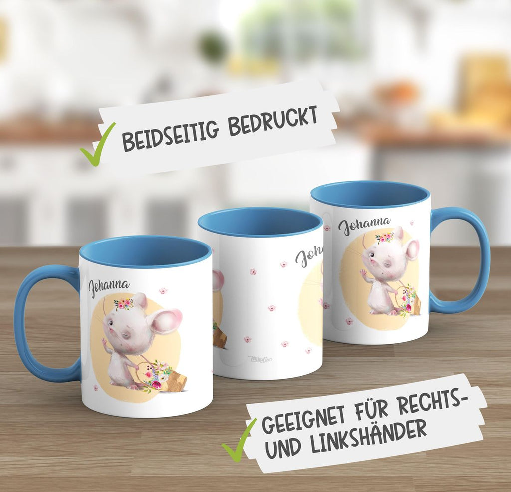 Keramik Tasse Winkende süße Maus mit Wunschname - von Mikalino