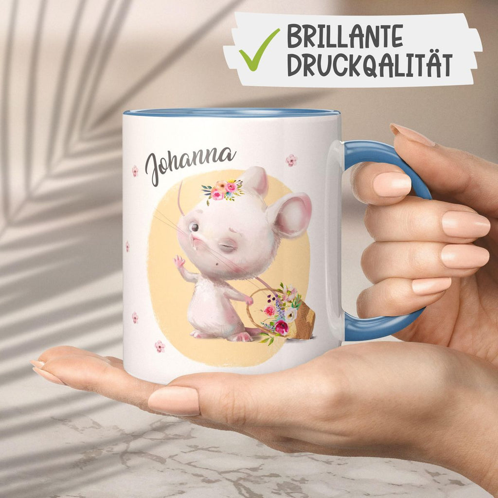 Keramik Tasse Winkende süße Maus mit Wunschname - von Mikalino