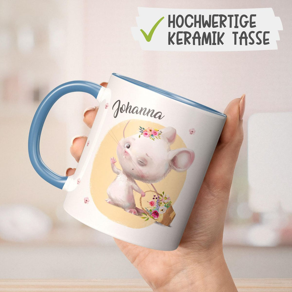 Keramik Tasse Winkende süße Maus mit Wunschname - von Mikalino