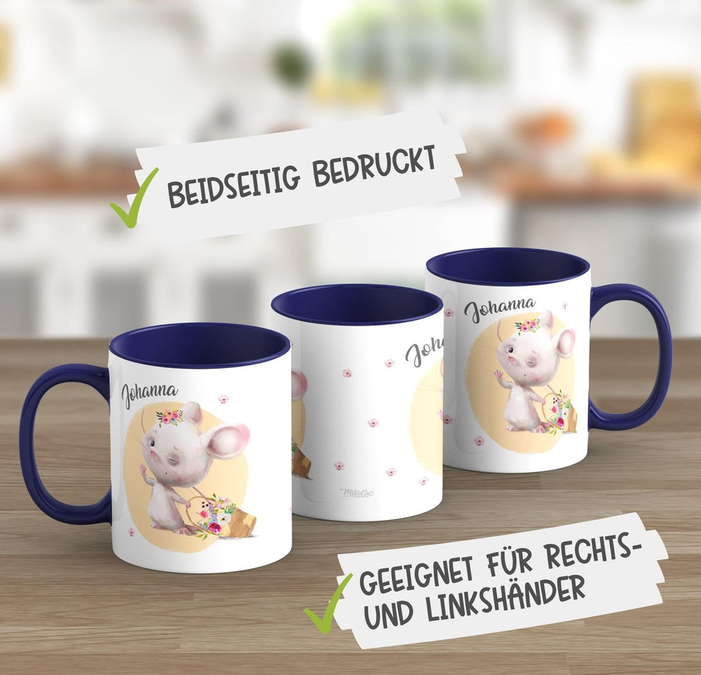 Keramik Tasse Winkende süße Maus mit Wunschname - von Mikalino