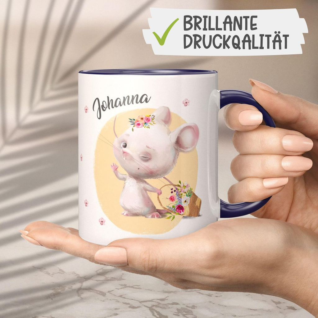 Keramik Tasse Winkende süße Maus mit Wunschname - von Mikalino