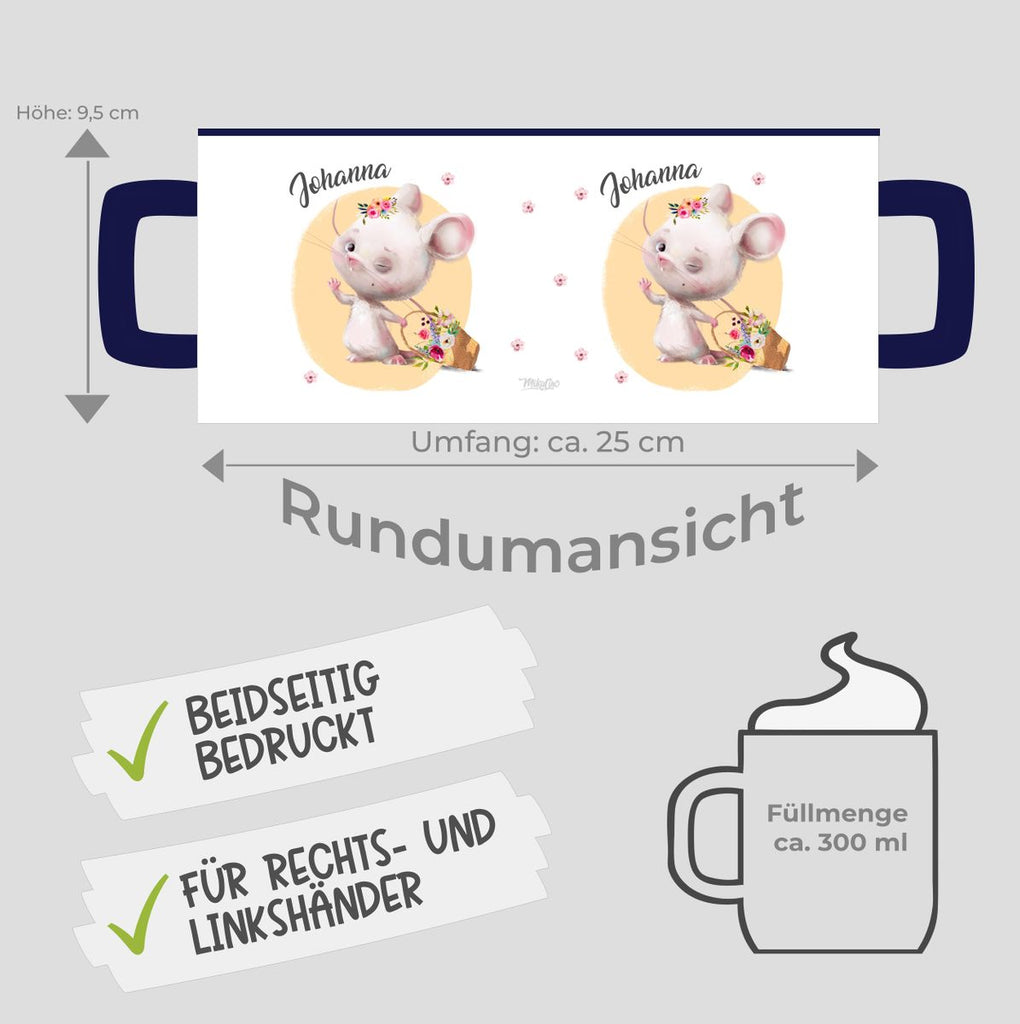 Keramik Tasse Winkende süße Maus mit Wunschname - von Mikalino