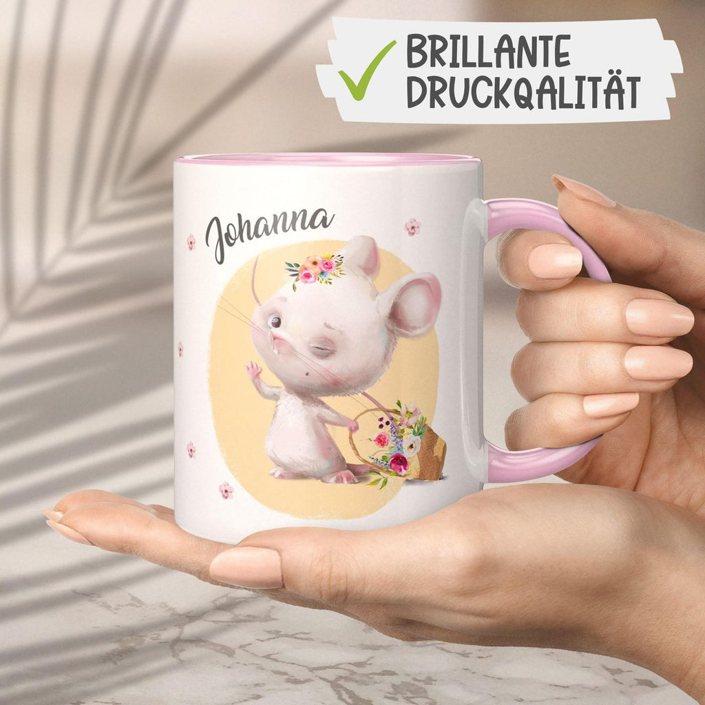 Keramik Tasse Winkende süße Maus mit Wunschname - von Mikalino