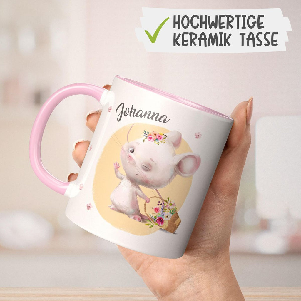 Keramik Tasse Winkende süße Maus mit Wunschname - von Mikalino