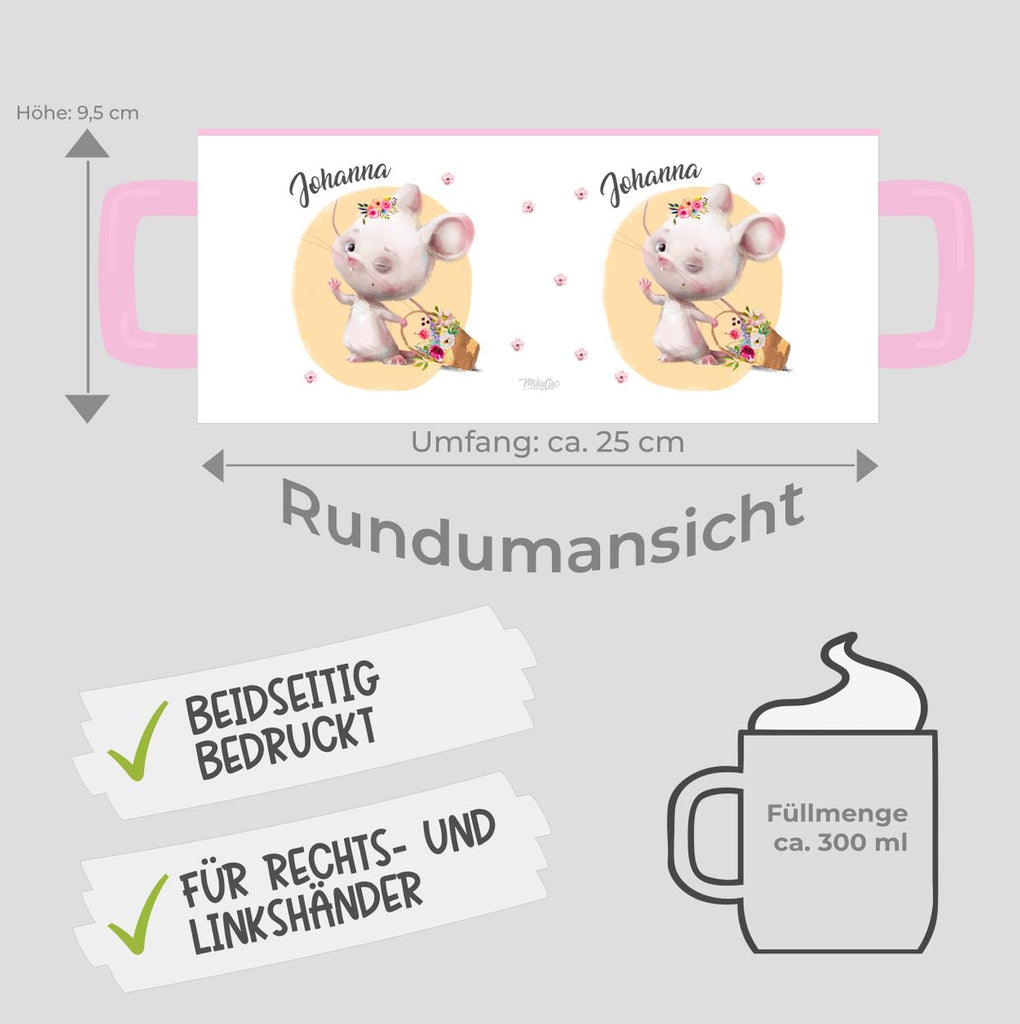 Keramik Tasse Winkende süße Maus mit Wunschname - von Mikalino