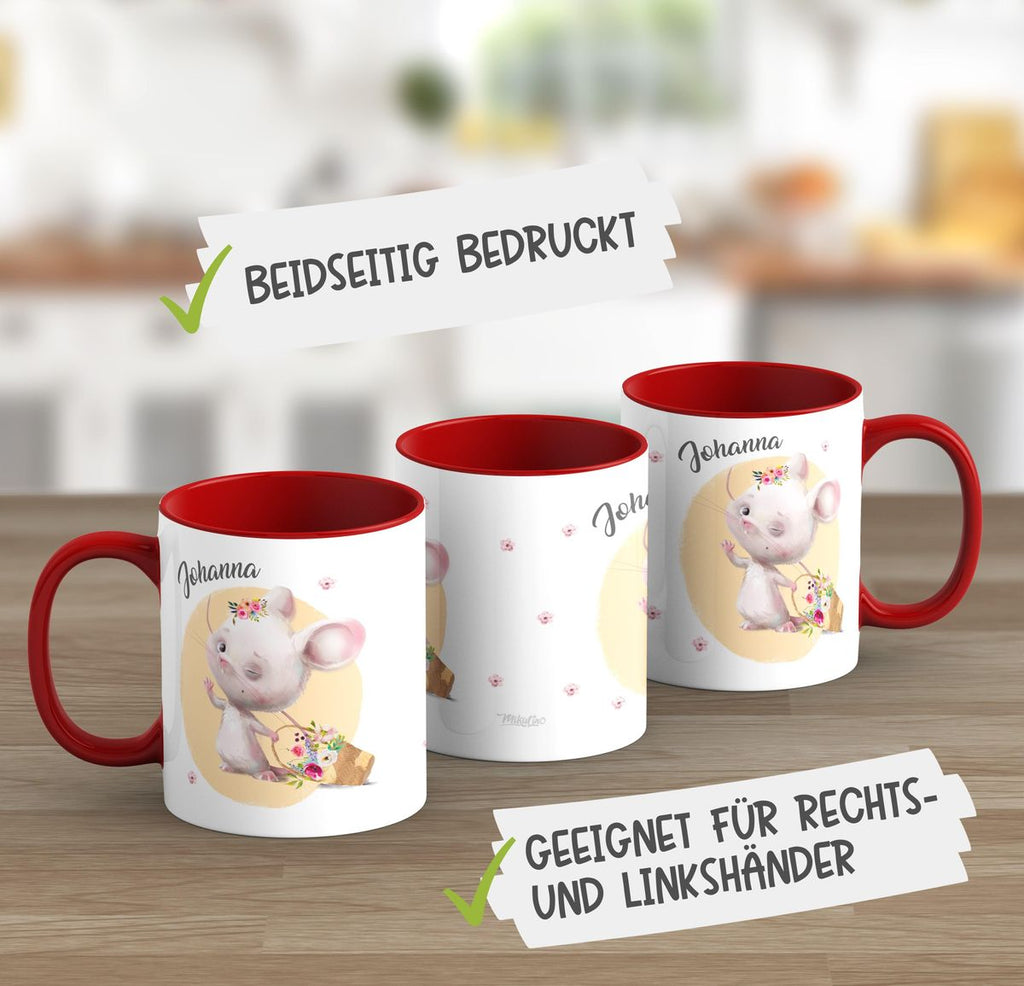 Keramik Tasse Winkende süße Maus mit Wunschname - von Mikalino