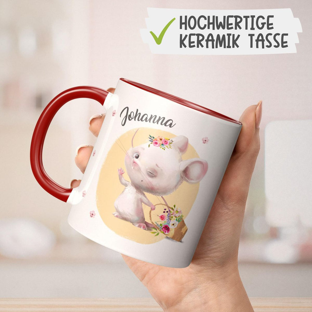 Keramik Tasse Winkende süße Maus mit Wunschname - von Mikalino