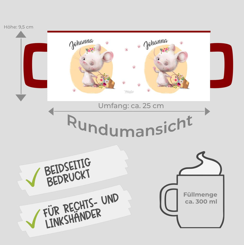 Keramik Tasse Winkende süße Maus mit Wunschname - von Mikalino