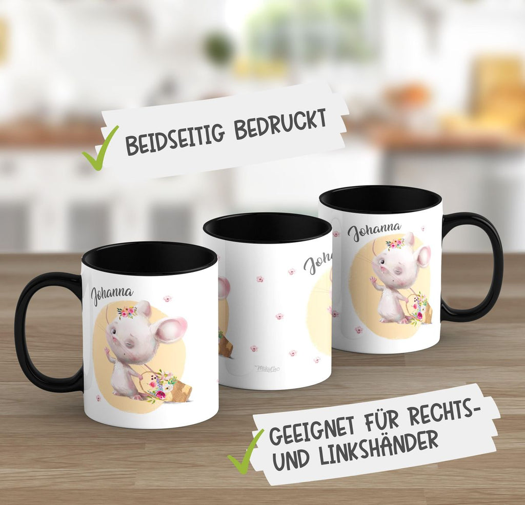 Keramik Tasse Winkende süße Maus mit Wunschname - von Mikalino