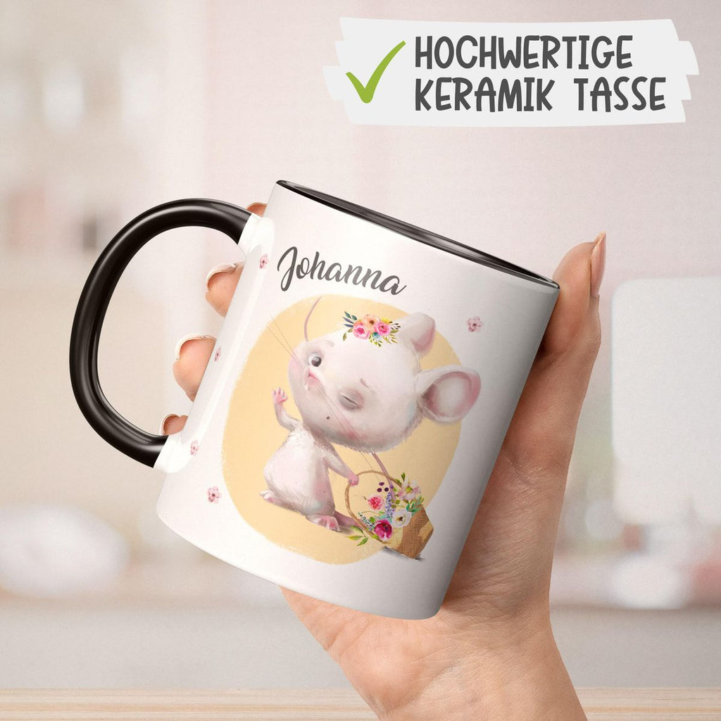 Keramik Tasse Winkende süße Maus mit Wunschname - von Mikalino