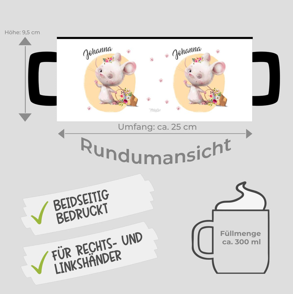 Keramik Tasse Winkende süße Maus mit Wunschname - von Mikalino