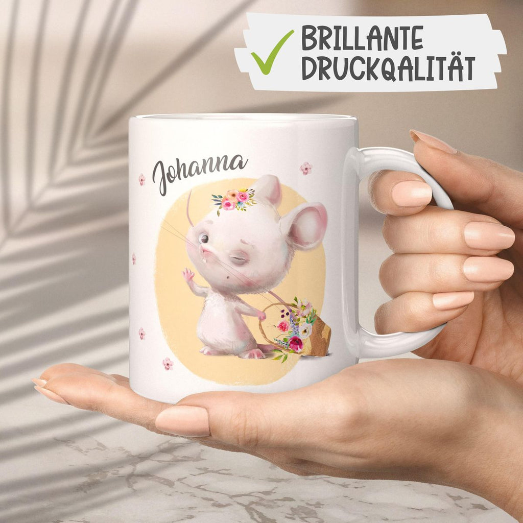 Keramik Tasse Winkende süße Maus mit Wunschname - von Mikalino