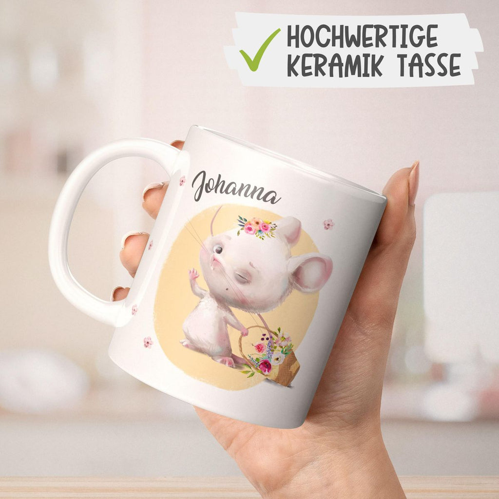 Keramik Tasse Winkende süße Maus mit Wunschname - von Mikalino