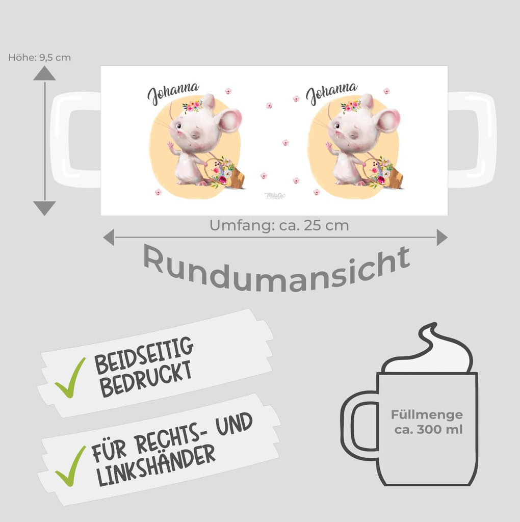 Keramik Tasse Winkende süße Maus mit Wunschname - von Mikalino