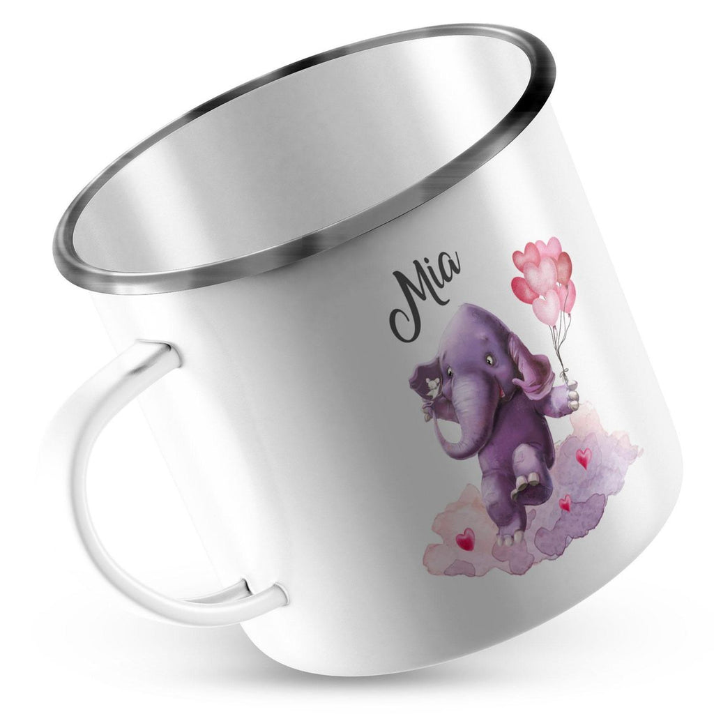 Emaille Tasse Fröhlicher Elefant und süße Maus mit Wunschname - von Mikalino