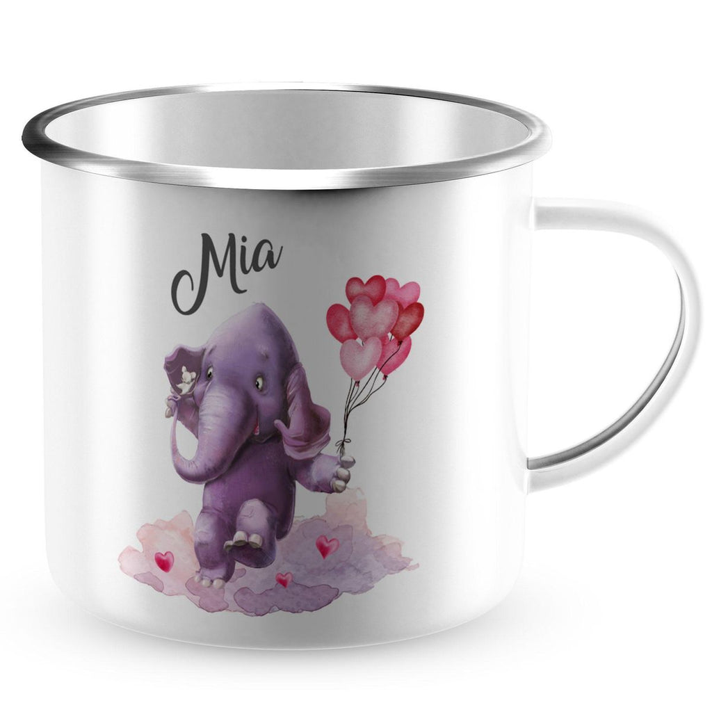 Emaille Tasse Fröhlicher Elefant und süße Maus mit Wunschname - von Mikalino