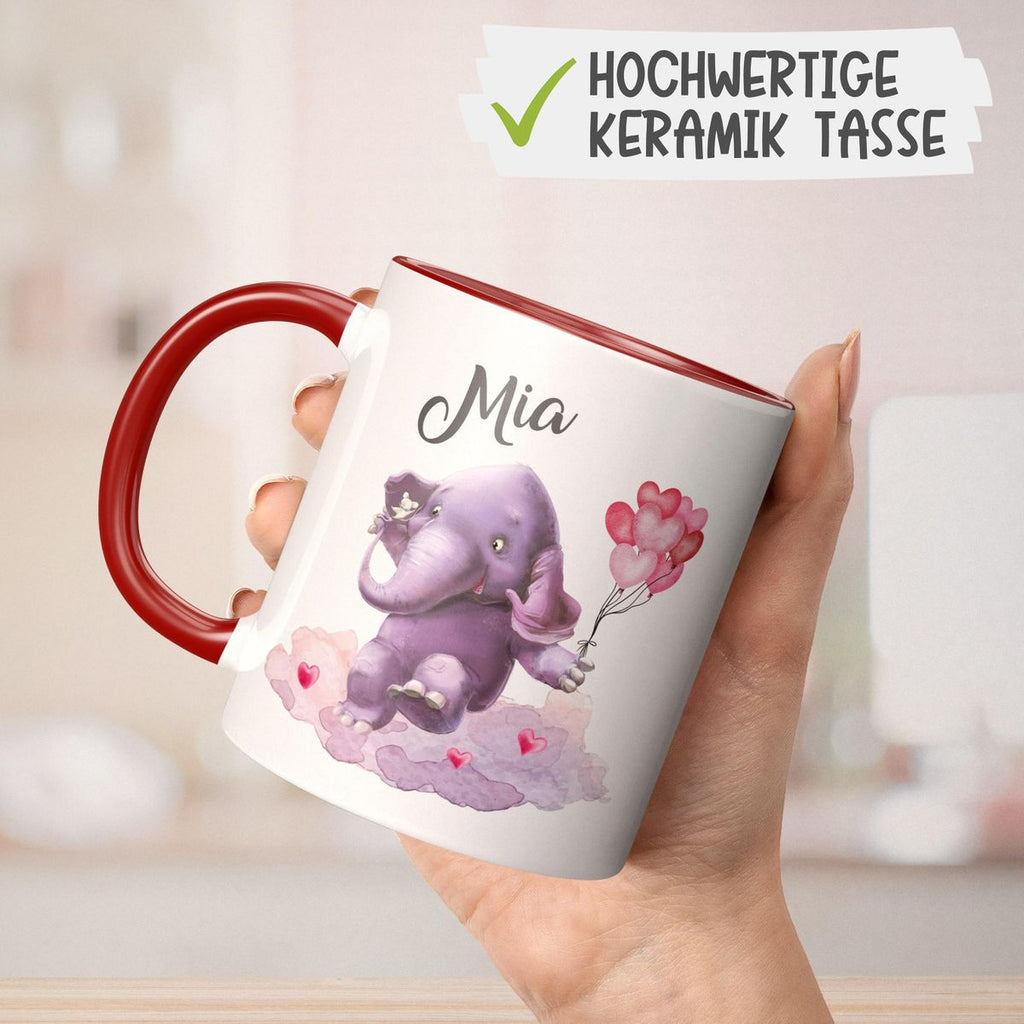 Keramik Tasse Fröhlicher Elefant und süße Maus mit Wunschname - von Mikalino