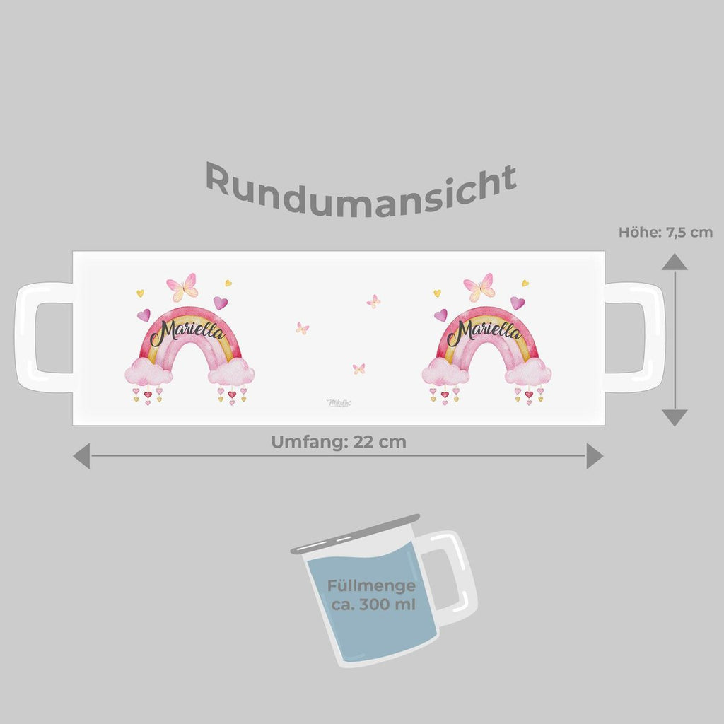 Emaille Tasse Wunderschöner Regenbogen mit Wunschname - von Mikalino