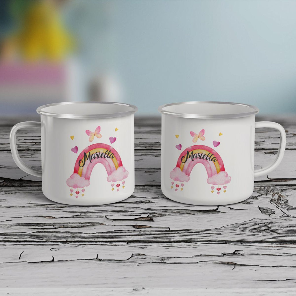 Emaille Tasse Wunderschöner Regenbogen mit Wunschname - von Mikalino