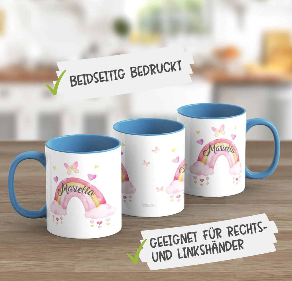 Keramik Tasse Wunderschöner Regenbogen mit Wunschname - von Mikalino