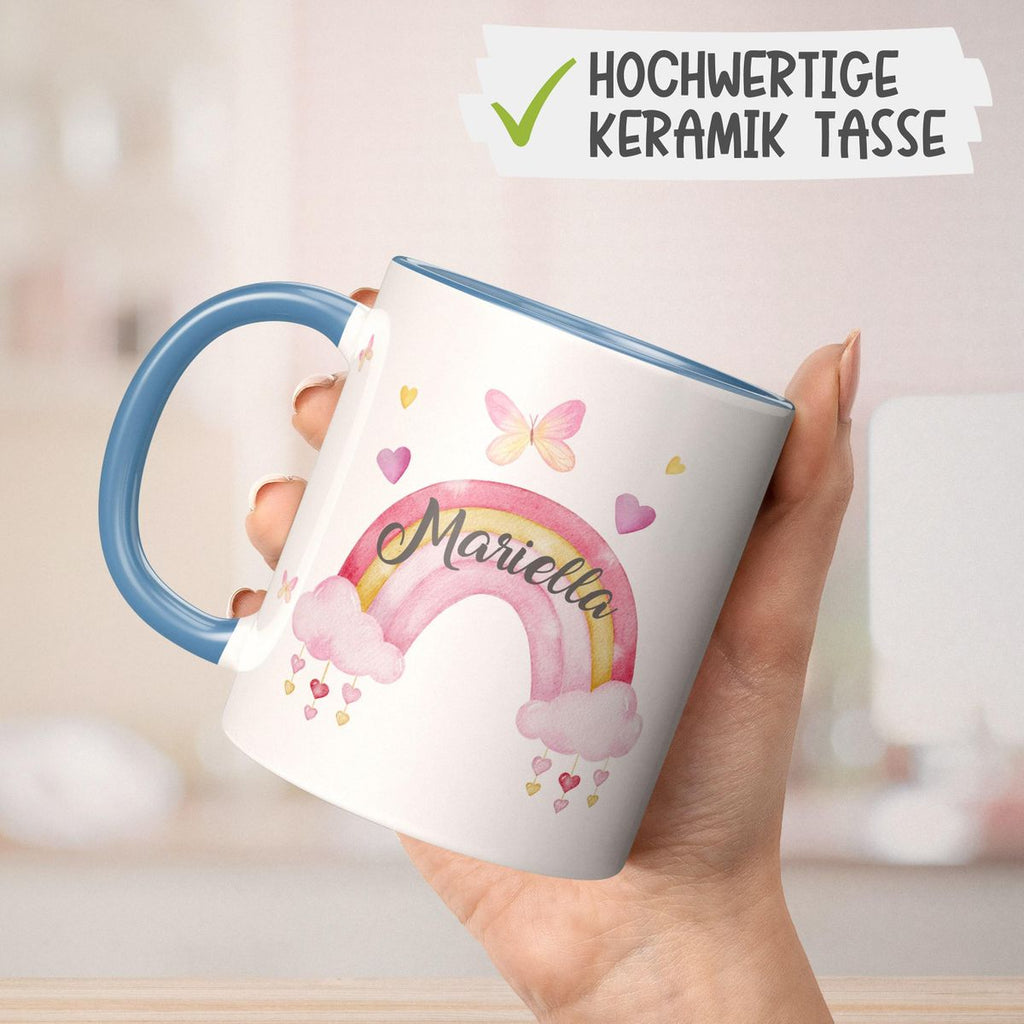 Keramik Tasse Wunderschöner Regenbogen mit Wunschname - von Mikalino