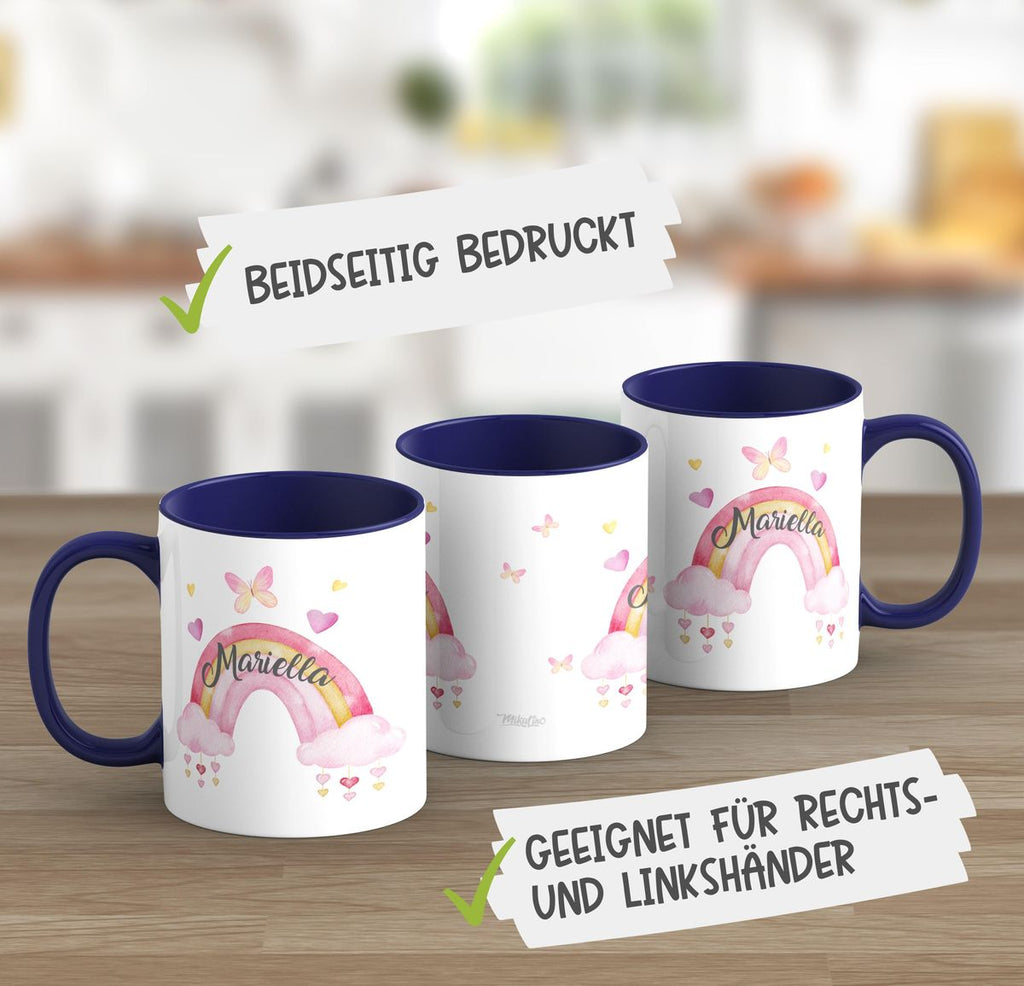 Keramik Tasse Wunderschöner Regenbogen mit Wunschname - von Mikalino