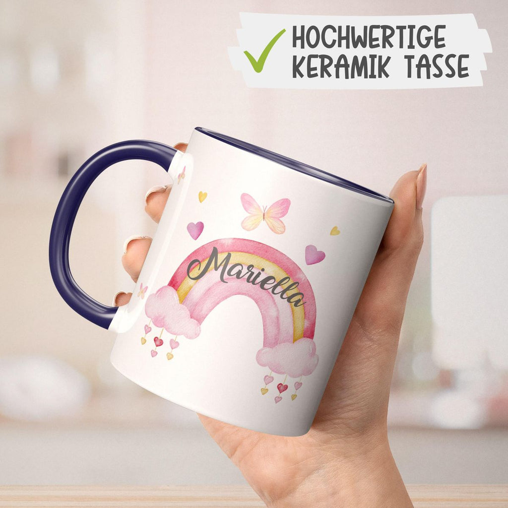 Keramik Tasse Wunderschöner Regenbogen mit Wunschname - von Mikalino