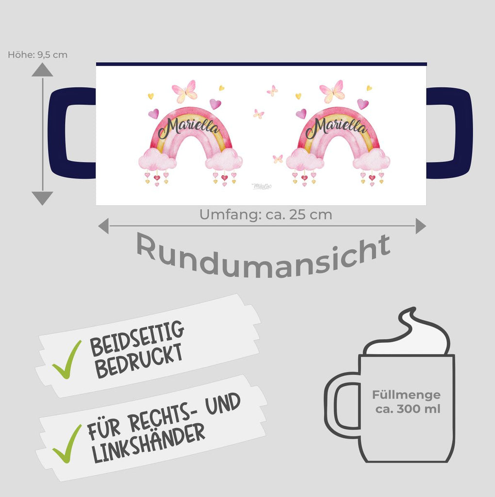 Keramik Tasse Wunderschöner Regenbogen mit Wunschname - von Mikalino