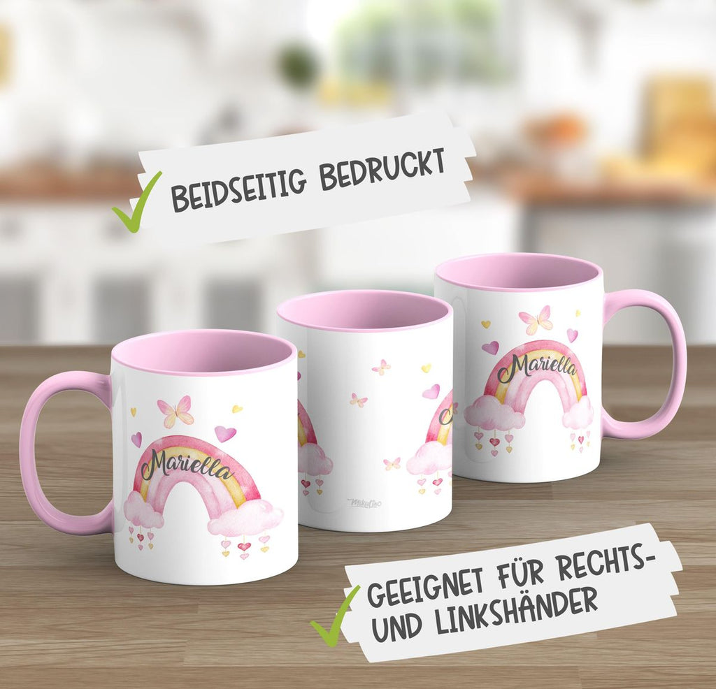 Keramik Tasse Wunderschöner Regenbogen mit Wunschname - von Mikalino