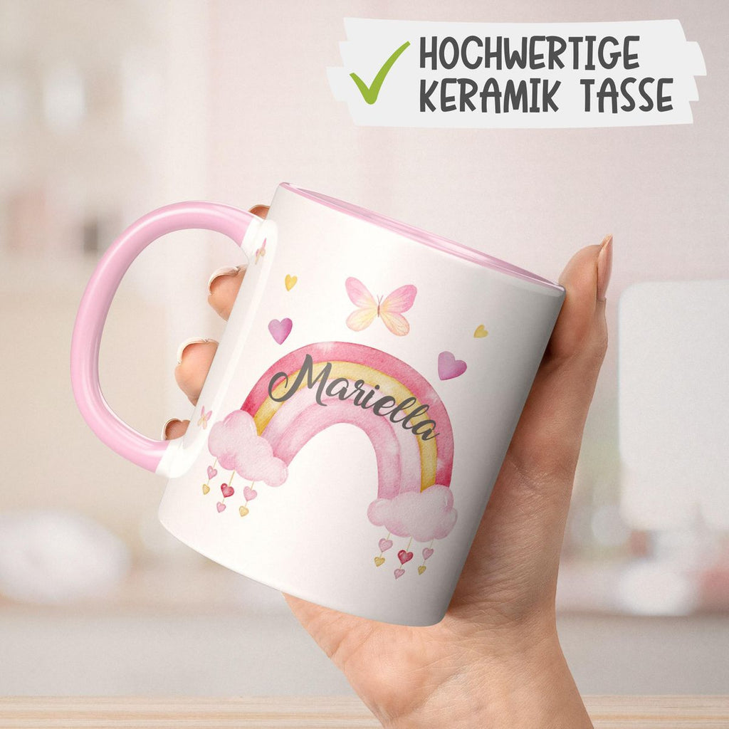 Keramik Tasse Wunderschöner Regenbogen mit Wunschname - von Mikalino