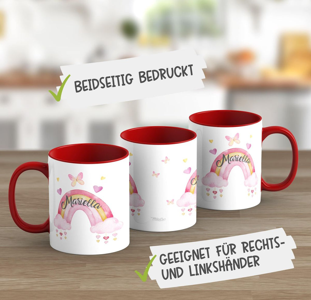 Keramik Tasse Wunderschöner Regenbogen mit Wunschname - von Mikalino