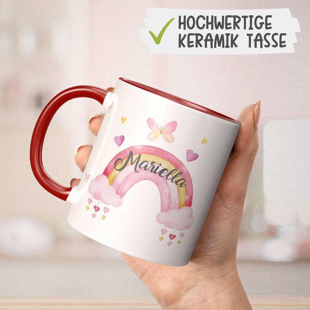 Keramik Tasse Wunderschöner Regenbogen mit Wunschname - von Mikalino