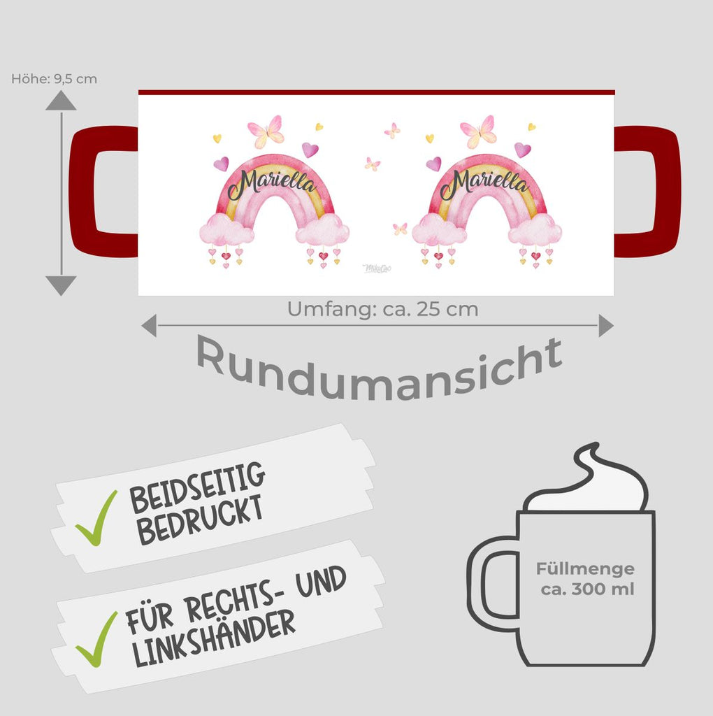 Keramik Tasse Wunderschöner Regenbogen mit Wunschname - von Mikalino